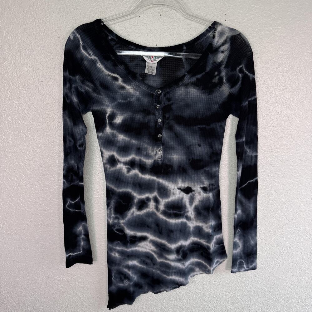 Hard Tail Y2K Top Women XS Tie Dye Thermal Henley Tencel Knit Asymmetrical Boho